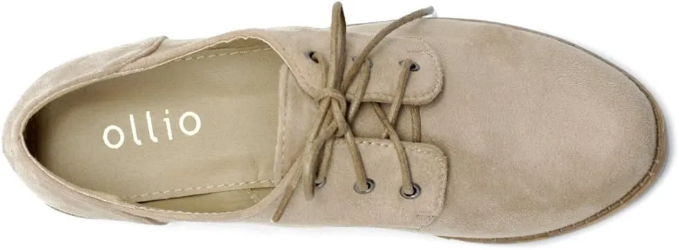 Ollio Women Classic Flat Shoe Lace Up Faux Suede Oxford