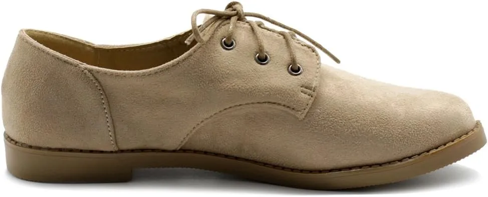 Ollio Women Classic Flat Shoe Lace Up Faux Suede Oxford