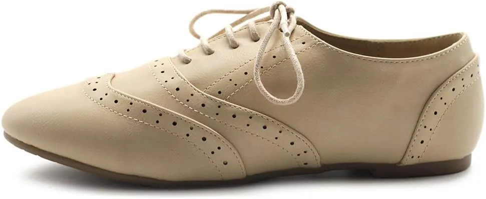 Ollio Women's Shoe Classic Lace Up Dress Low Flat Heel Oxford