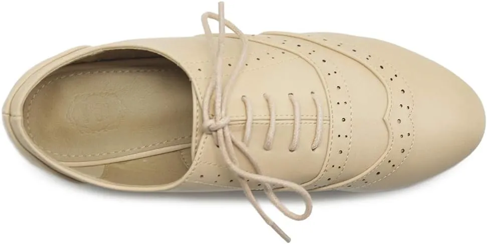 Ollio Women's Shoe Classic Lace Up Dress Low Flat Heel Oxford