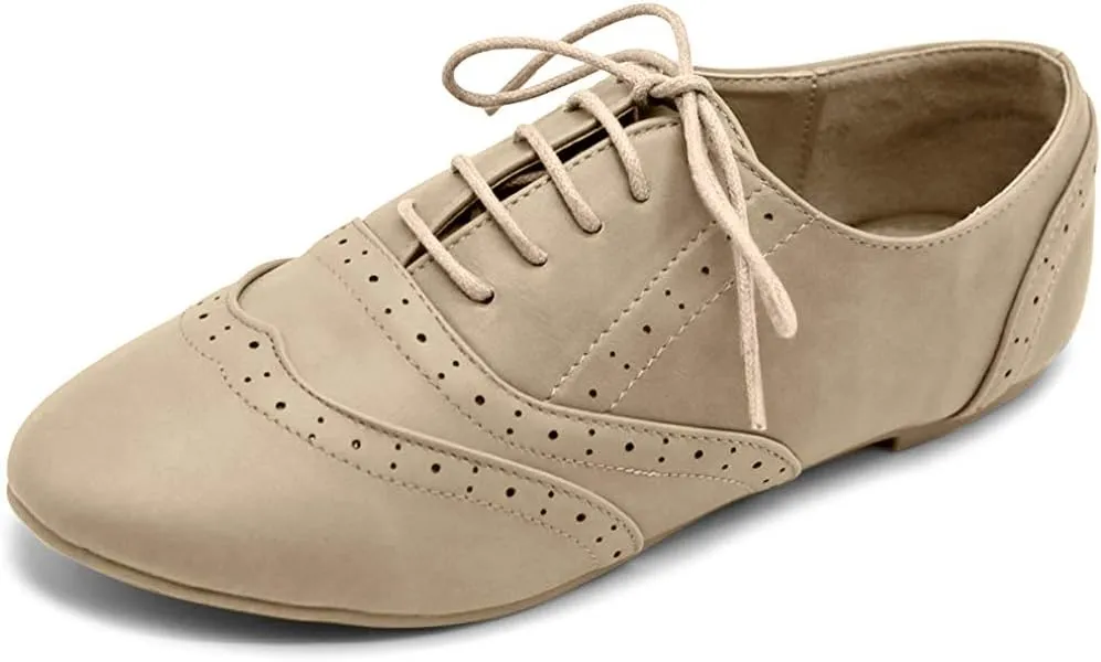 Ollio Women's Shoe Classic Lace Up Dress Low Flat Heel Oxford