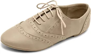 Ollio Women's Shoe Classic Lace Up Dress Low Flat Heel Oxford