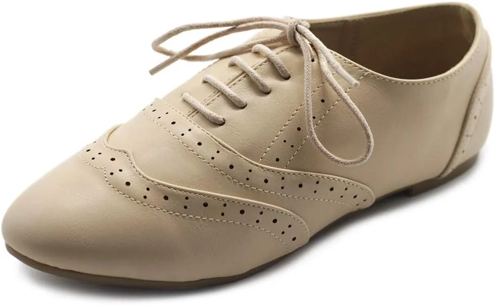 Ollio Women's Shoe Classic Lace Up Dress Low Flat Heel Oxford
