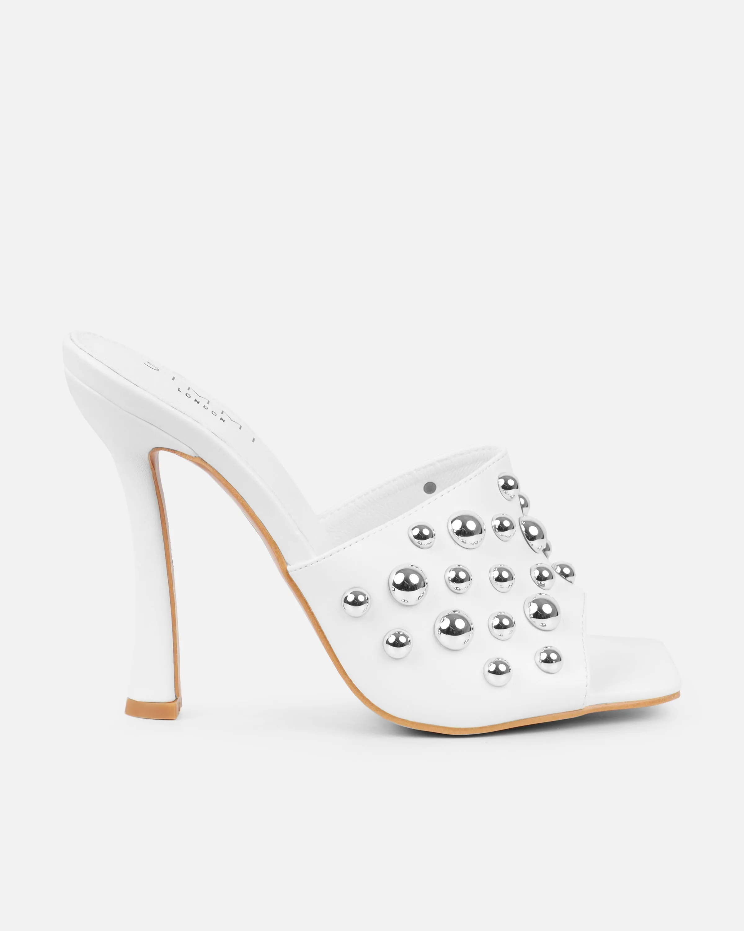 Opalle White Heeled Mules With Silver Studs