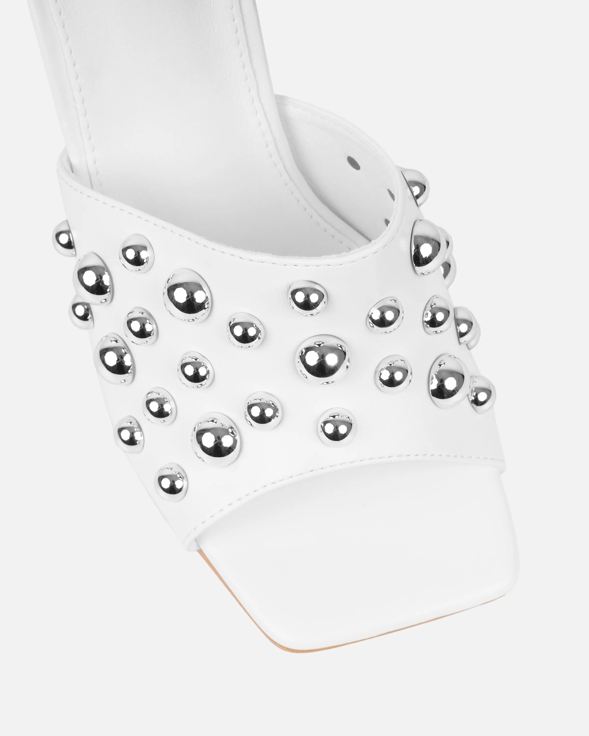 Opalle White Heeled Mules With Silver Studs