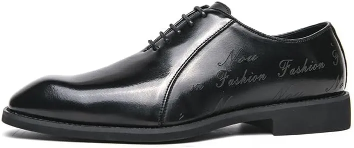 Oxford Shoes for Men Lace Up Retro Square Burnished Toe Pattern Embossed Vegan Leather Low Top Block Heel Resistant Non Slip Rubber Sole Business