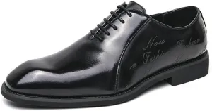 Oxford Shoes for Men Lace Up Retro Square Burnished Toe Pattern Embossed Vegan Leather Low Top Block Heel Resistant Non Slip Rubber Sole Business
