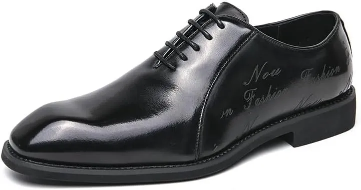 Oxford Shoes for Men Lace Up Retro Square Burnished Toe Pattern Embossed Vegan Leather Low Top Block Heel Resistant Non Slip Rubber Sole Business