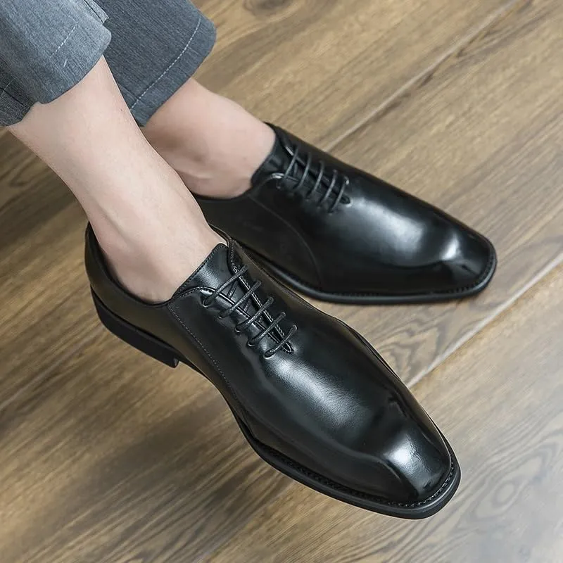 Oxford Shoes for Men Lace Up Retro Square Burnished Toe Pattern Embossed Vegan Leather Low Top Block Heel Resistant Non Slip Rubber Sole Business