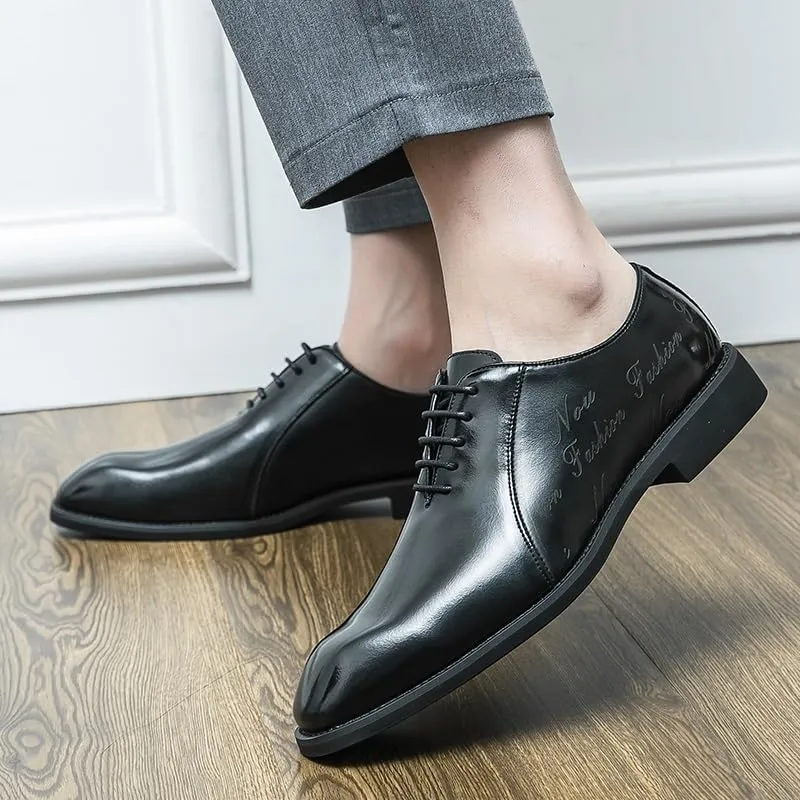 Oxford Shoes for Men Lace Up Retro Square Burnished Toe Pattern Embossed Vegan Leather Low Top Block Heel Resistant Non Slip Rubber Sole Business