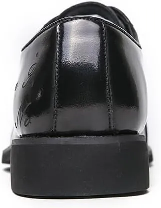 Oxford Shoes for Men Lace Up Retro Square Burnished Toe Pattern Embossed Vegan Leather Low Top Block Heel Resistant Non Slip Rubber Sole Business