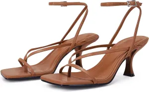 PiePieBuy Women's Lace Up Heeled Sandals Square Flip Flop High Heels Strappy Party Shoes