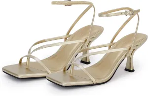 PiePieBuy Women's Lace Up Heeled Sandals Square Flip Flop High Heels Strappy Party Shoes