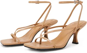PiePieBuy Women's Lace Up Heeled Sandals Square Flip Flop High Heels Strappy Party Shoes