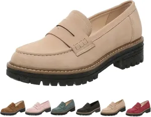 Platform Loafers for Women Suede Penny Loafer Comfort Driving Moccasins Casual Slip-Ons Flats Fashion Business Work Shoes