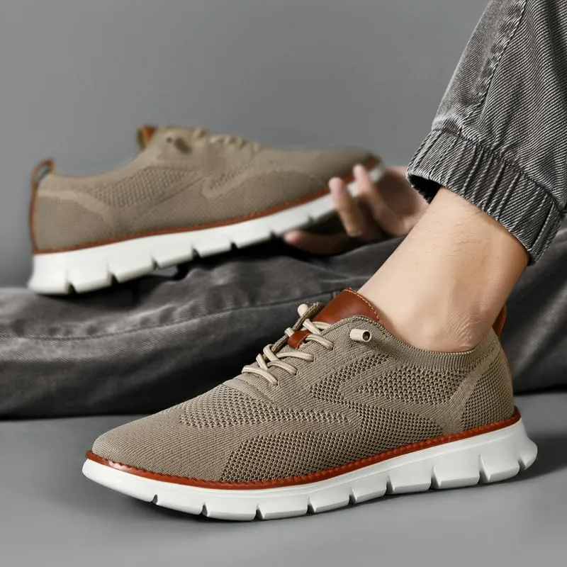 Plus Big Sizes Men's Breathable Mesh Sneakers, Casual Comfort Shoes with Knit Upper, Lightweight Flexible Sole, Khaki