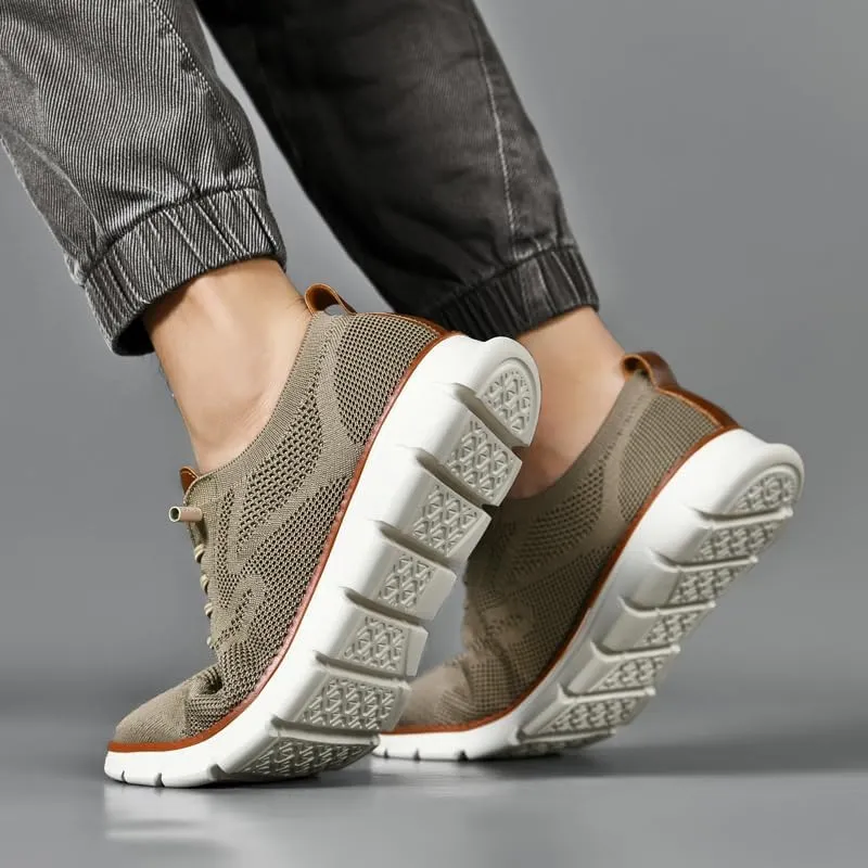 Plus Big Sizes Men's Breathable Mesh Sneakers, Casual Comfort Shoes with Knit Upper, Lightweight Flexible Sole, Khaki
