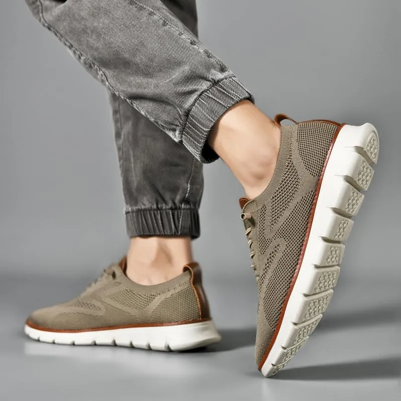 Plus Big Sizes Men's Breathable Mesh Sneakers, Casual Comfort Shoes with Knit Upper, Lightweight Flexible Sole, Khaki