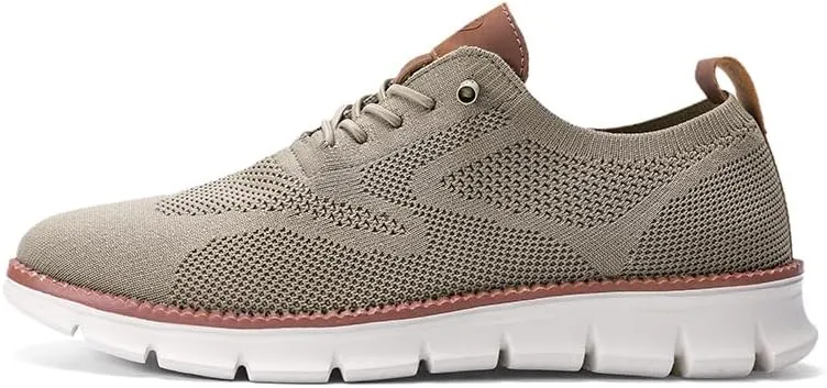 Plus Big Sizes Men's Breathable Mesh Sneakers, Casual Comfort Shoes with Knit Upper, Lightweight Flexible Sole, Khaki