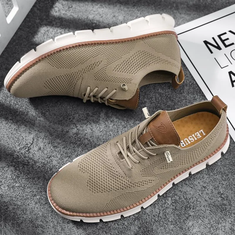 Plus Big Sizes Men's Breathable Mesh Sneakers, Casual Comfort Shoes with Knit Upper, Lightweight Flexible Sole, Khaki