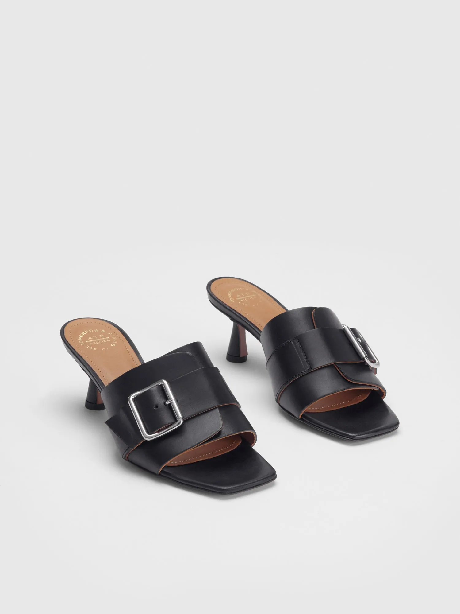 Ravello buckle detail slip-on mules, black