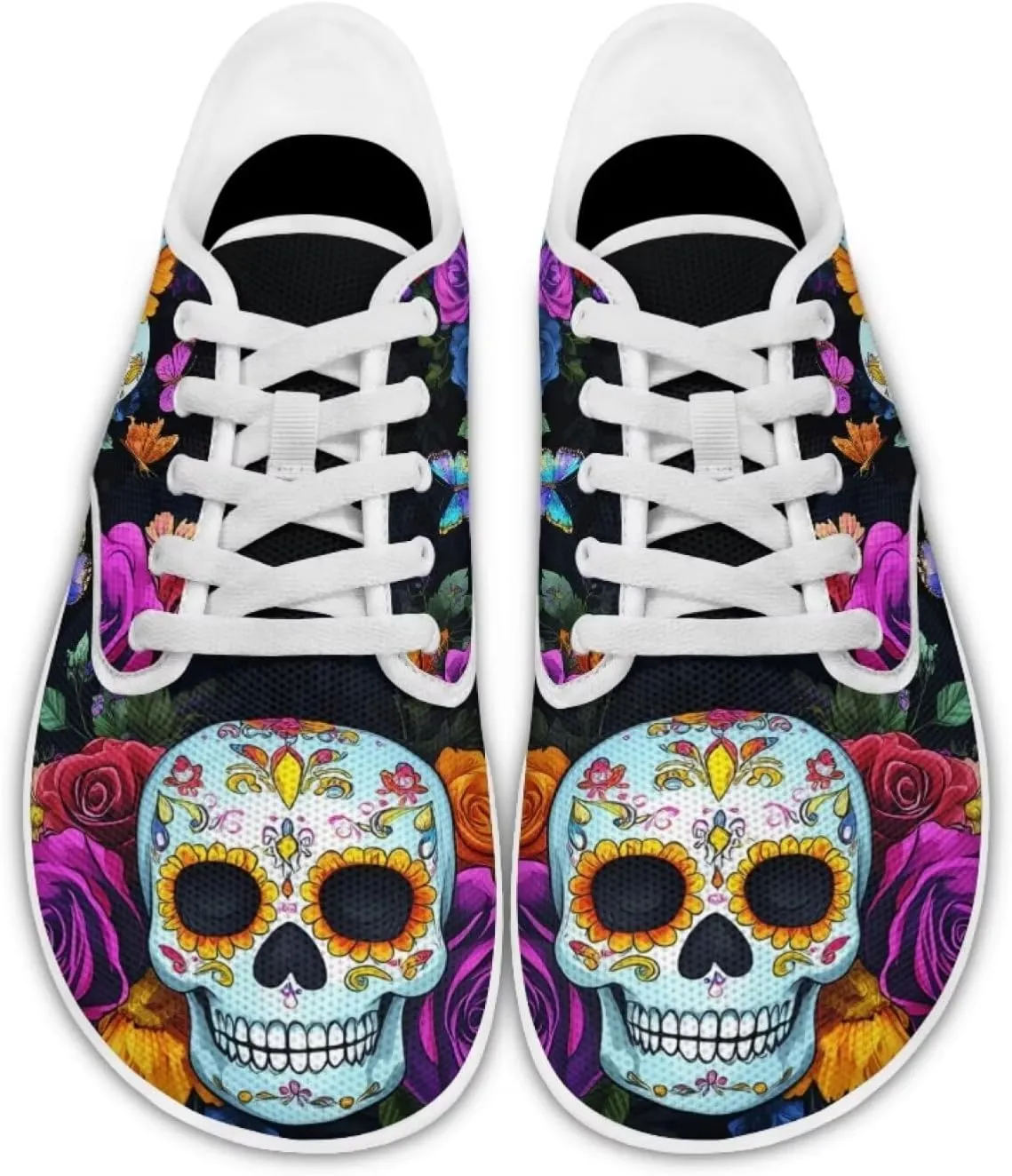 Rose Skull Design Barefoot Minimalist Shoes Womens Zero Drop Wide Width Fashion Sneaker