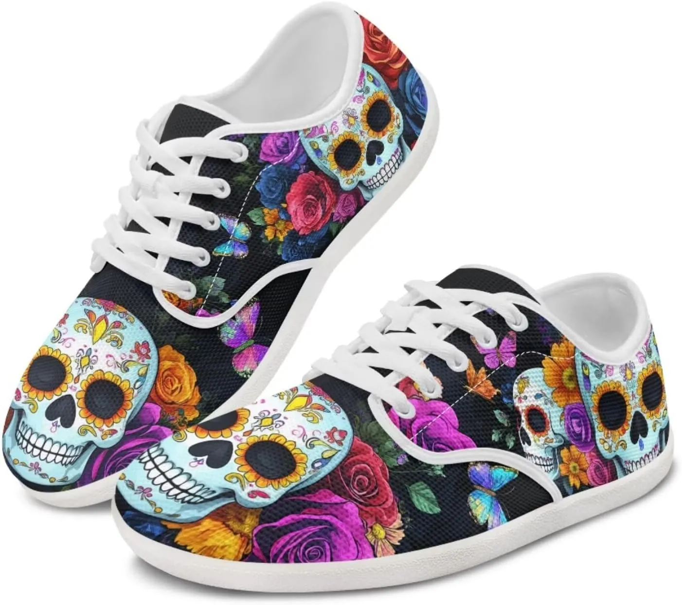 Rose Skull Design Barefoot Minimalist Shoes Womens Zero Drop Wide Width Fashion Sneaker
