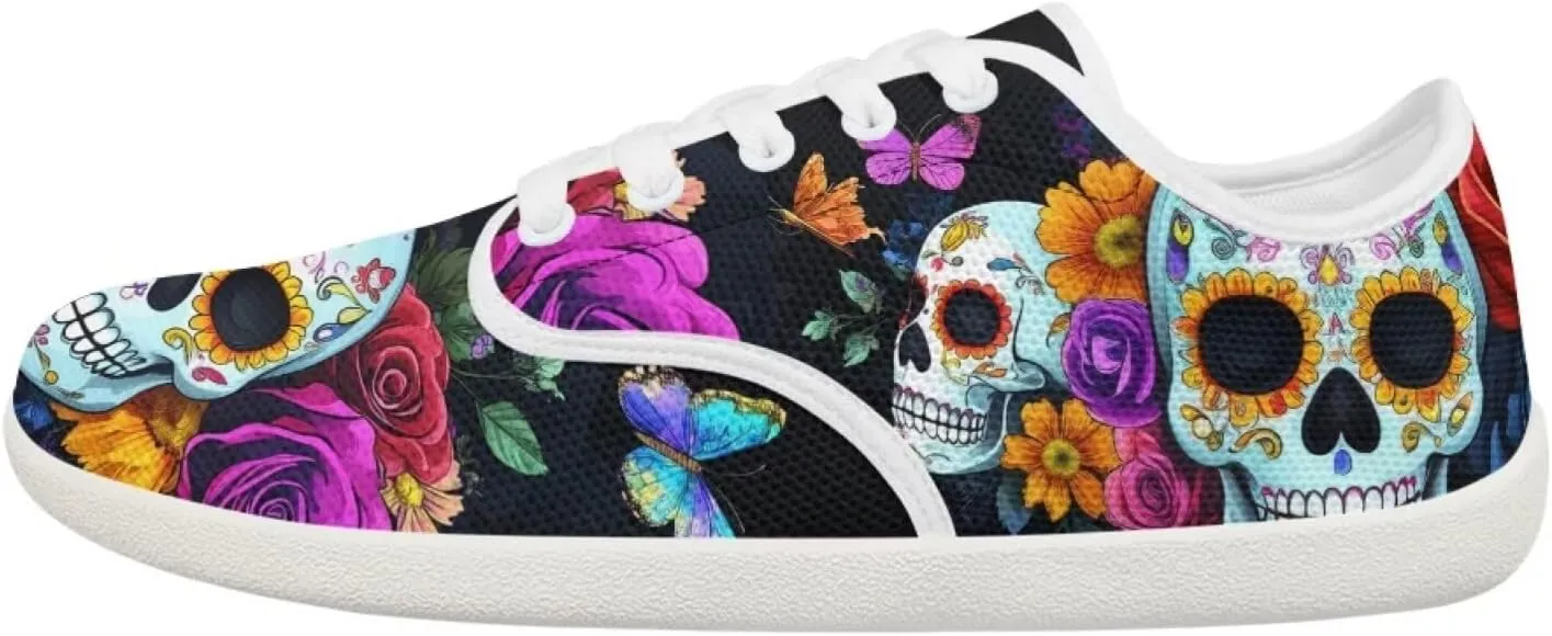 Rose Skull Design Barefoot Minimalist Shoes Womens Zero Drop Wide Width Fashion Sneaker