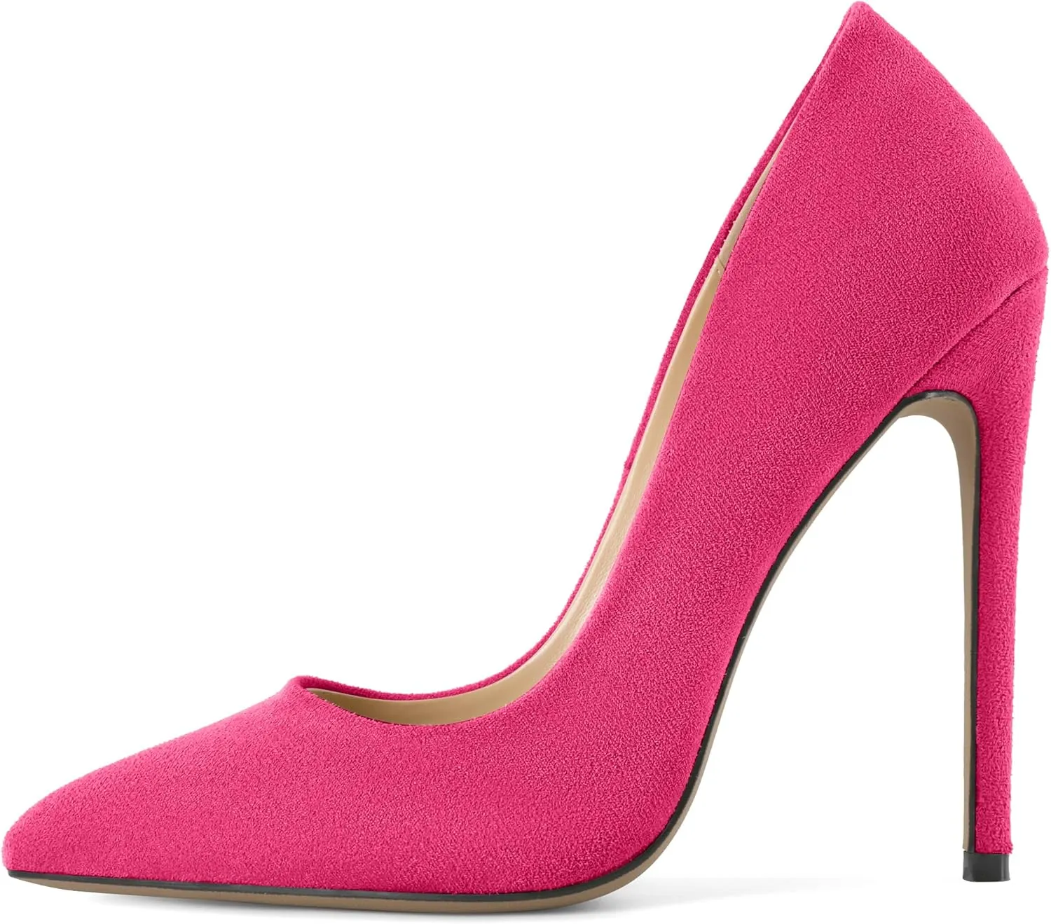 SAMMITOP Women Classic High Heel Pumps Pointed Toe Stiletto Heels Slip On Wedding Party Dress Shoes Faux Suede 4.7 Inch