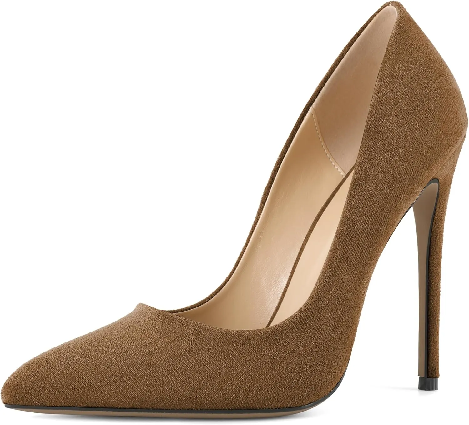SAMMITOP Women Classic High Heel Pumps Pointed Toe Stiletto Heels Slip On Wedding Party Dress Shoes Faux Suede 4.7 Inch