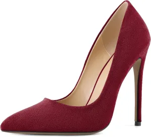 SAMMITOP Women Classic High Heel Pumps Pointed Toe Stiletto Heels Slip On Wedding Party Dress Shoes Faux Suede 4.7 Inch