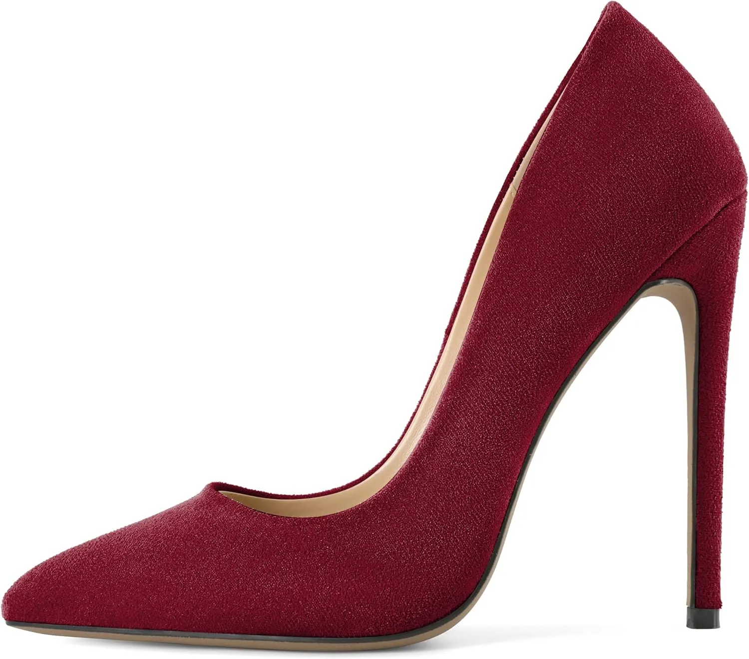 SAMMITOP Women Classic High Heel Pumps Pointed Toe Stiletto Heels Slip On Wedding Party Dress Shoes Faux Suede 4.7 Inch