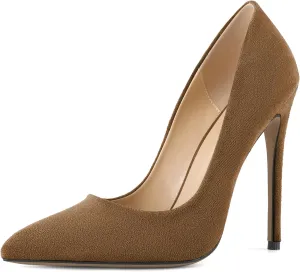 SAMMITOP Women Classic High Heel Pumps Pointed Toe Stiletto Heels Slip On Wedding Party Dress Shoes Faux Suede 4.7 Inch