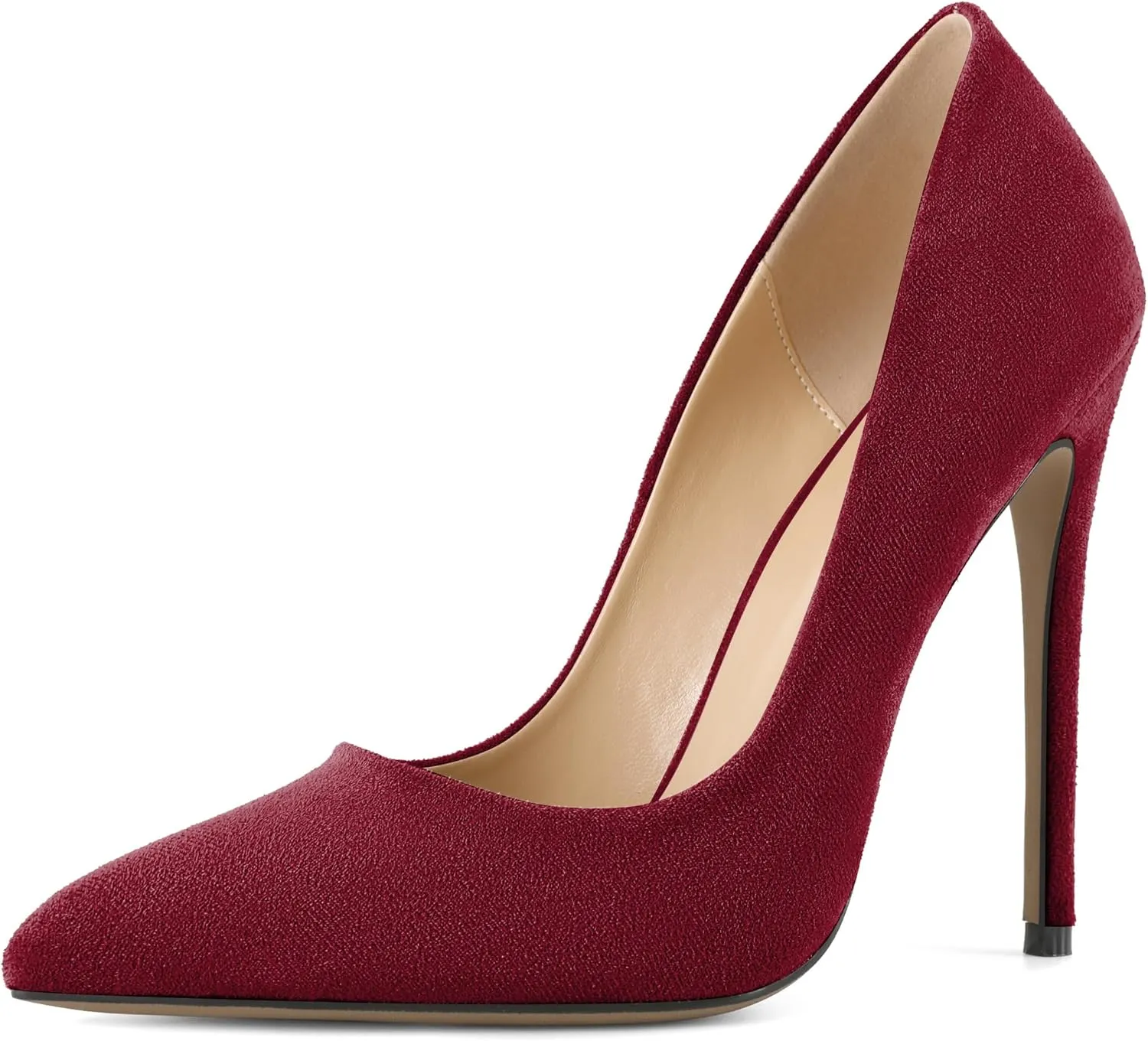 SAMMITOP Women Classic High Heel Pumps Pointed Toe Stiletto Heels Slip On Wedding Party Dress Shoes Faux Suede 4.7 Inch