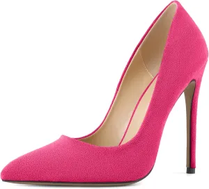 SAMMITOP Women Classic High Heel Pumps Pointed Toe Stiletto Heels Slip On Wedding Party Dress Shoes Faux Suede 4.7 Inch