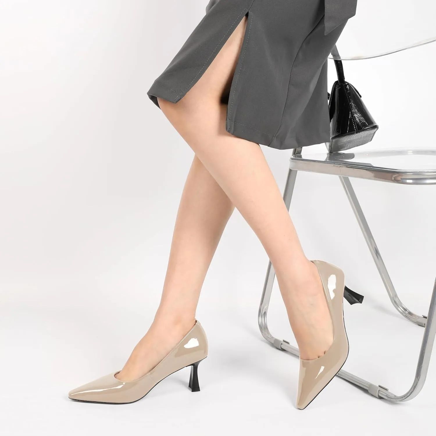 SAMMITOP Womens Kitten Heel Pumps Square Toe Comfortable Low Heels 2.5 Inch Office Work Dress Pump Shoes