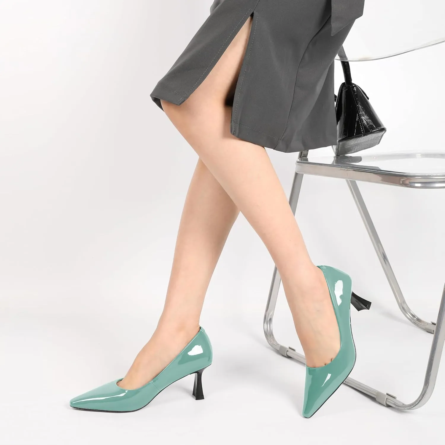 SAMMITOP Womens Kitten Heel Pumps Square Toe Comfortable Low Heels 2.5 Inch Office Work Dress Pump Shoes