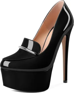 SAMMITOP Women's Platform High Heel Pumps Round Closed Toe Slip On Stilettos Elegant Office Party Dress Loafer Shoes 6 Inch