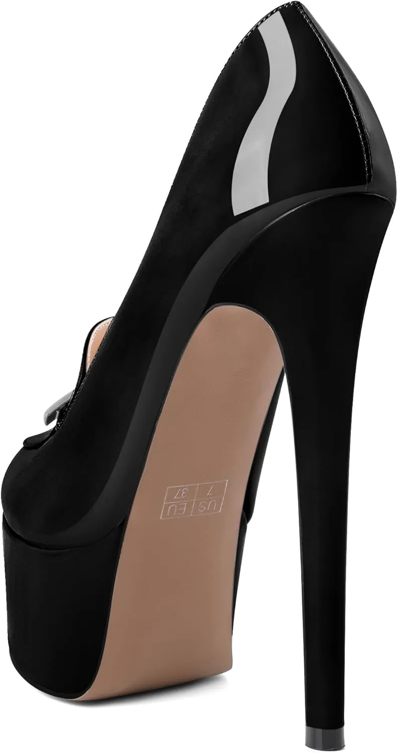 SAMMITOP Women's Platform High Heel Pumps Round Closed Toe Slip On Stilettos Elegant Office Party Dress Loafer Shoes 6 Inch