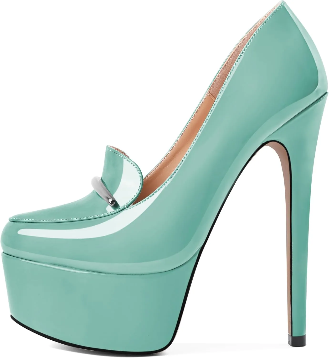 SAMMITOP Women's Platform High Heel Pumps Round Closed Toe Slip On Stilettos Elegant Office Party Dress Loafer Shoes 6 Inch