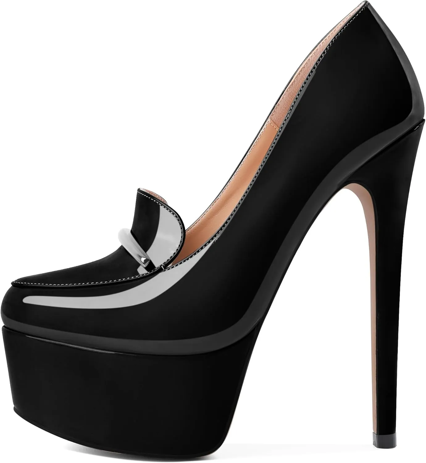 SAMMITOP Women's Platform High Heel Pumps Round Closed Toe Slip On Stilettos Elegant Office Party Dress Loafer Shoes 6 Inch