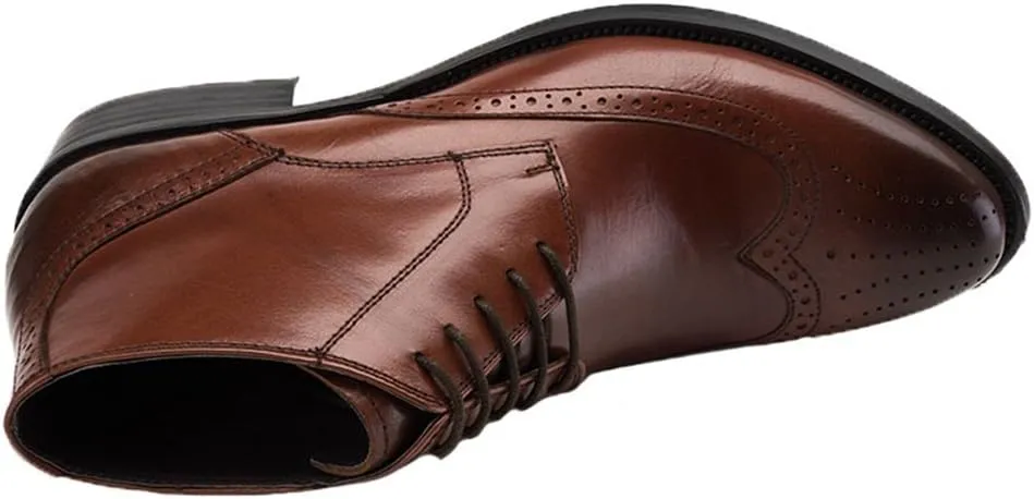 Santimon Mens Brogue Dress Boots Leather Wingtip Lace up Ankle Shoes