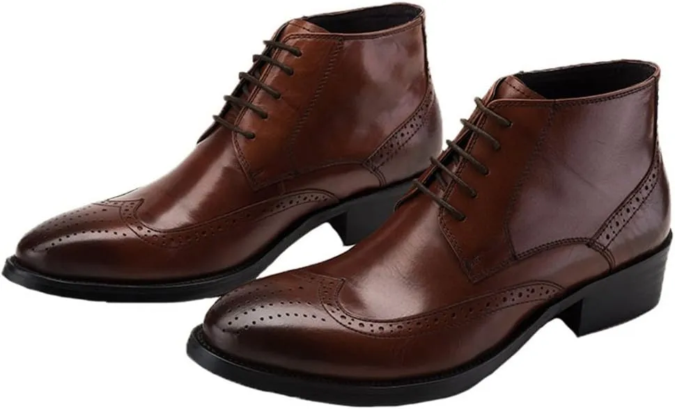 Santimon Mens Brogue Dress Boots Leather Wingtip Lace up Ankle Shoes