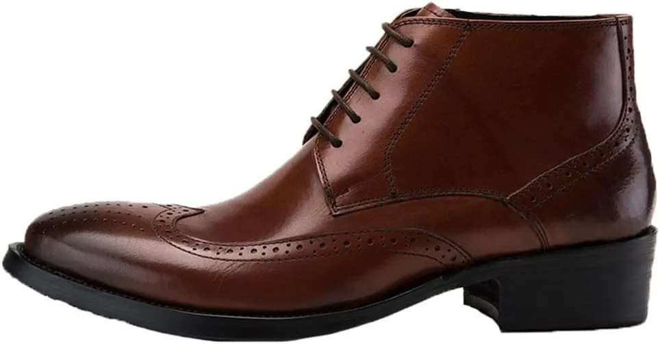 Santimon Mens Brogue Dress Boots Leather Wingtip Lace up Ankle Shoes