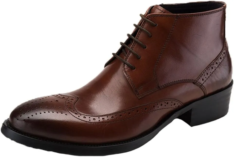 Santimon Mens Brogue Dress Boots Leather Wingtip Lace up Ankle Shoes