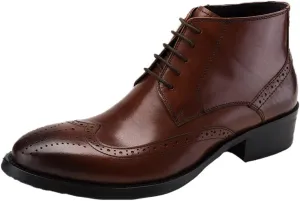 Santimon Mens Brogue Dress Boots Leather Wingtip Lace up Ankle Shoes