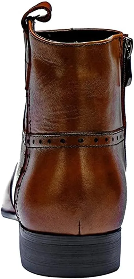 Santimon Men's Cowboy Boots Leather Wingtip Western Chelsea with Zipper