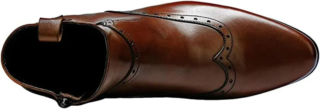 Santimon Men's Cowboy Boots Leather Wingtip Western Chelsea with Zipper
