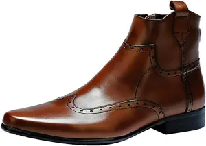 Santimon Men's Cowboy Boots Leather Wingtip Western Chelsea with Zipper