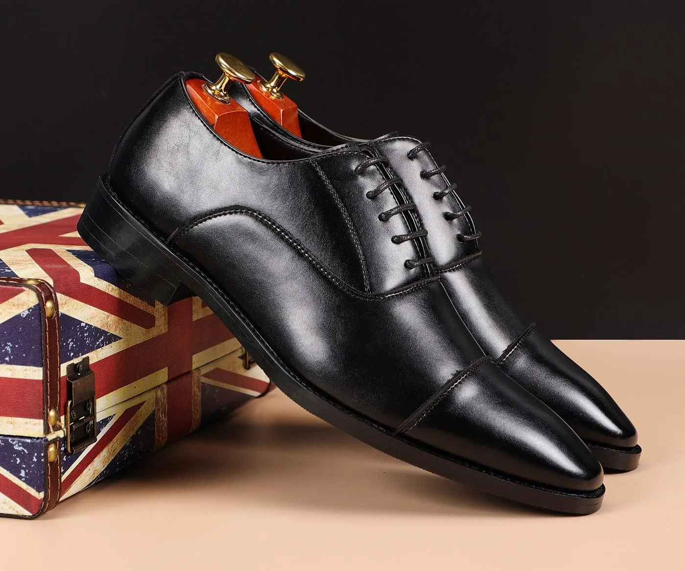 Santimon Men's Oxford Dress Classic Formal Business Cap Toe Leather Lined Derby Shoes